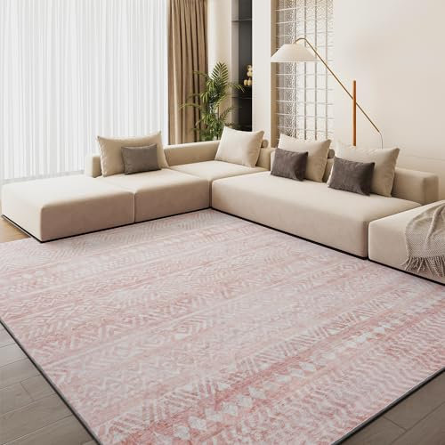 Tapis bohème pour salon, chambre d'enfant, tapis lavable en machine, antidérapant et doux, style rustique marocain, moderne, 22,9 x 30,5 cm, rose
