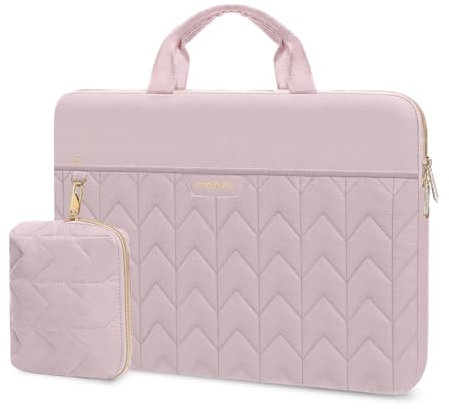 MOSISO Housse Ordinateur Portable 15-15,6 Pouces,Compatible avec MacBook Air 15 /Pro 16 M4 M3 M2 M1,Sac de Transport Matelassé en Carton Ondulé avec Poignée&Poche Horizontale&Petit étui,Rose