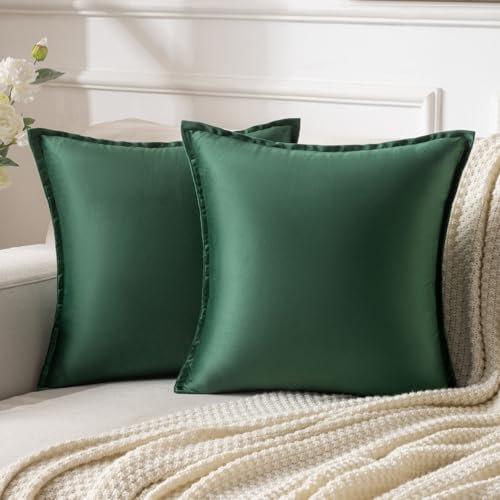 Samt Kissenbezug Kissenhülle Dekorative Sofakissen Haushalt Dekokissen Flansch Kissenbezüge Modern Quadrat Zierkissen mit Verstecktem Reißverschluss Sofa Schlafzimmer 2er Set 50x50 cm Grün