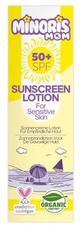 Minoris MOM Lotion Solaire SPF 50+ Protection Solaire Bio, Naturelle & Minérale pour Peau Sensible, Convient comme Base de Maquillage, Hypoallergénique, Vegan, Résistant à l'Eau, Large Spectre, 150 ml