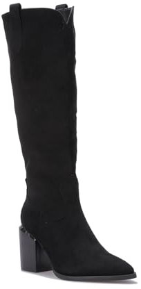 La Modeuse - Stivali in camoscio con tacco decorato con un pezzo metallico, Nero , 38 EU