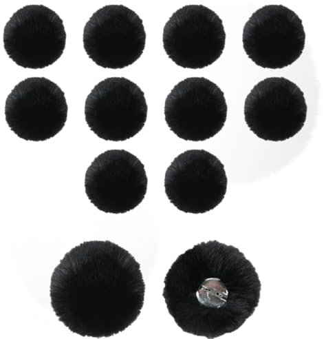 SMTCM 10 Stück Pompons Kunstfell Bommel 6CM Kaninchenfell Fellbommel mit Anstecknadeln Kunstpelz Pom Pom Ball Flauschig Plüschbälle zum Basteln für Mützen Schuhe Taschen Schlüsselanhänger Schwarz