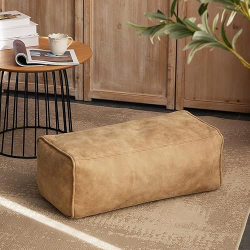 Luxuriöser Leder-Pouf, Fußhocker für Wohnzimmer und Schlafzimmer, Dekoration, Beige (Größe: 65 x 30 x 24 cm)