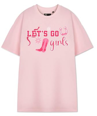 Show Me The Merch Let's Go Girls Pink Graphic Tee | Women's Short-Sleeved T-Shirt | Fun Gift Merchandise Apparel for Ladies | Cute Pink Top with Unique Design for Her