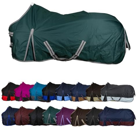 RL24 - Winterdecke Weidedecke Basicline 600D Grün 85 cm (100g) | Pferdedecke mit Füllung – atmungsaktive, Wind- & wasserdichte Outdoordecke mit Innenfutter & Kreuzbegurtung
