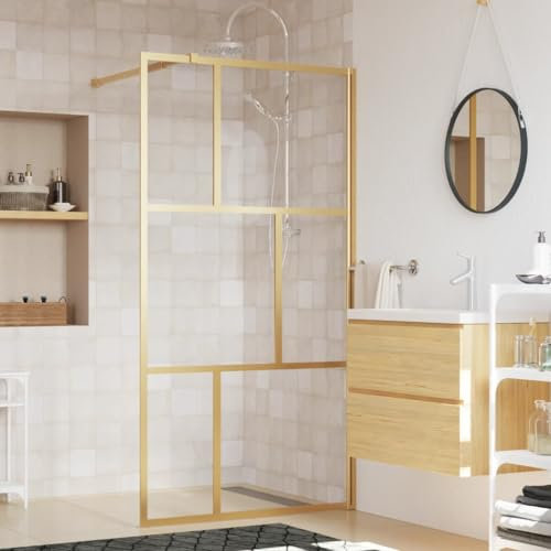Walk-in Duschwand mit klarem ESG Glas Gold 115x195cm