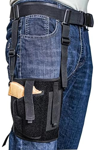 ZONSUSE Leg Holster With Belt,Concealed Thigh Gun Holster,Lightweight Tactical Holster,Drop Leg Holster with Pistol Mag Pouch,Soft Comfortable Adjustable,for Glock 17/19,Most Medium Small Pistols