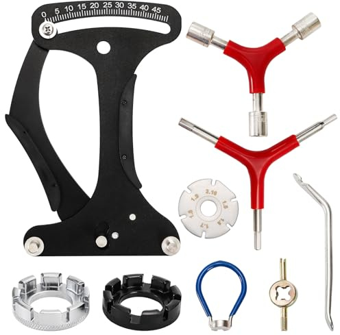 Suwimut 8 Pieces Bicycle Spoke Tension Meter Wrench Repair Tool Set, Adjustment Bike Bicycle Spoke Indicator Tensiometer Wrench, Portable Wheel Repairing Tool for Bike Repair
