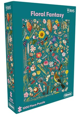 Gibsons RHS Floral Fantasy 1000 Piece Jigsaw Puzzle for Adults – Botanical Garden Artwork from the White Logo Collection – Colourful Nature & Insect Design – Premium Sustainable Puzzle Made in the UK