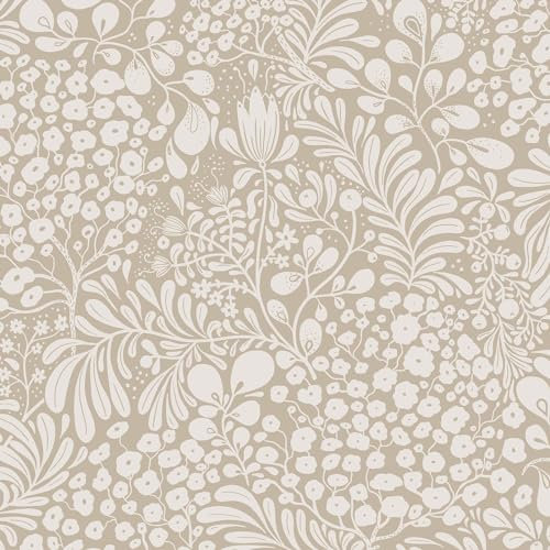 LiKiLiKi Papier Peint Autocollant Beige Vintage Papier Peint à Fleurs 41×600 cm Film Auto-adhésif Imperméable Papier Peint Vinyle pour Meubles Salle de Bains Cuisine Chambre à Coucher