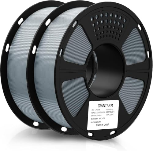 GIANTARM PLA Filament 1,75mm 1kg Spool Grau 2KG | Einfach zu drucken, verstopft nicht, ordentlich aufgespulnt, Maßgenauigkeit ±0,02 mm, passend für alle FDM 3D-Drucker