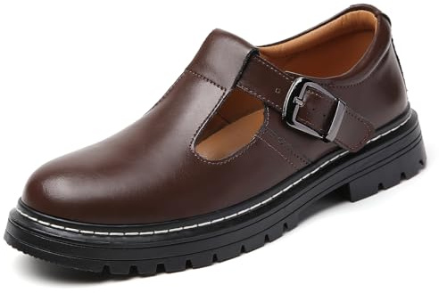 Mary Jane Women's Soft Toe Slip Resistant Platform Casual Faux Leather Chunky Comfortable Elegant Oxfords Mary Janes Shoes, Brown, 6 UK
