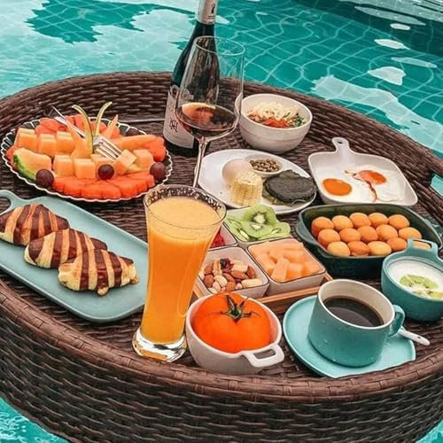 RIQHTIK Plateau de Piscine Flottant, Plateau de Service Flottant, Table et Bar - Flotteurs de Piscine pour Adultes, spas et fêtes au Bord de la Piscine,Noir,60cm/23.6in