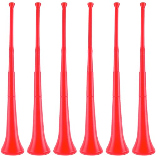 Hoarost 6 trombe Vuvuzela da 71 cm, in plastica, pieghevole, per eventi sportivi, lauree, feste, bomboniere (rosso)