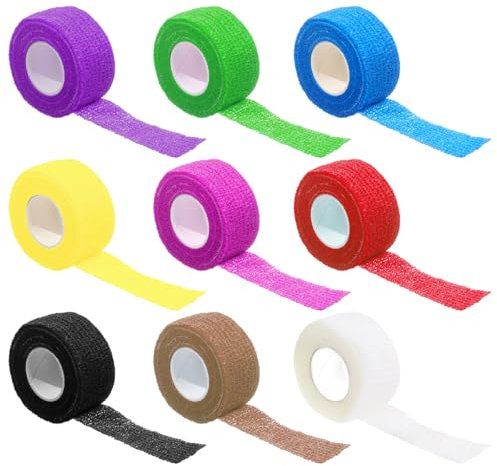 9 Rouleaux Bandage Autoadhésif, 2.5 cm x 4.5 m Bandage Auto-Adhésif Enveloppé De Couleur, Bande Pansement, élastique Bandage, Bandages Adhésifs, pour Les Poignets, Les Doigts, Les Orteils