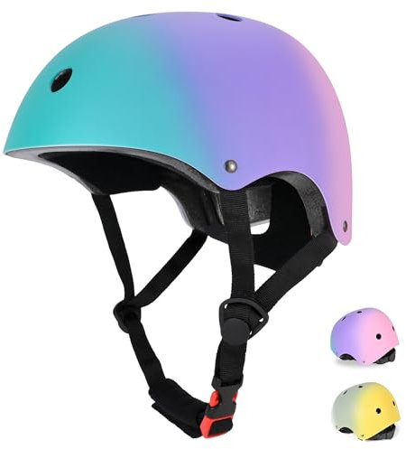 Casco per bambini regolabile, casco da bicicletta per bambini resistente agli urti e agli impatti, 11 prese d'aria, imbottitura in schiuma (verde, viola e rosa., S (51-55 cm))