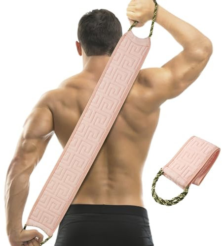 Exfoliating Back Scrubber for Shower, 34 Inches Back Scrubber with Handles, Double Sided Body Exfoliator Bath Tool, Exfoliating Washcloth to Scrub Your Body Deeply for Men & Women(Pink)