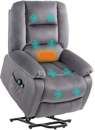 HOMCOM Fernsehsessel mit Aufstehhilfe Elektrisch Relaxsessel Dunkelgrau | Liegefunktion, Wärmefunktion, Massagefunktion, Massagesessel, Fernbedienung, Seitentasche, Fußteil, Samtoptik