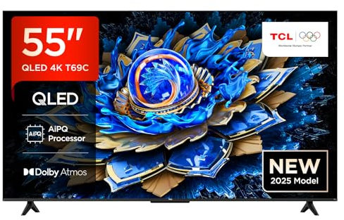 TCL 55T69C QLED 55, TV Direct LED, HDR 4K, Smart TV con Google TV (Dolby Vision y Atmos, Game Master, Motion Clarity, Compatible con Google Assistant y Alexa)