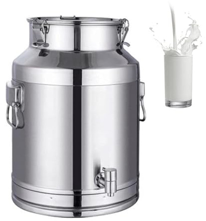 Bidon de Transport de Lait avec Couvercle Scellé et Robinet, Pot à Lait en Acier Inoxydable, Bidon de Transport de Lait de Ferme, Pot à Lait Hermétique en INOX,Silver-20L