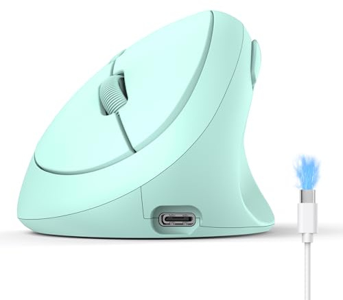 TECKNET Souris Ergonomique sans Fil Bluetooth 3-Mode, Rechargeable, Vert | Bluetooth ou récepteur USB(BT5.0/3.0+2.4G), 4800 DPI, Souris Silencieuse Verticale pour PC/iPad/Mac/Windows