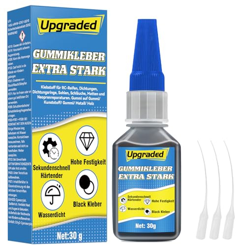Gummikleber Extra Stark Wasserfest 30 g, Wasserfester Kleber für Gummi, Reifen, Schuhe, Gürtel, Schläuche, Matten und Weitere Gummiprodukte, mit Anti-Trocknungsspitze Rubber Glue