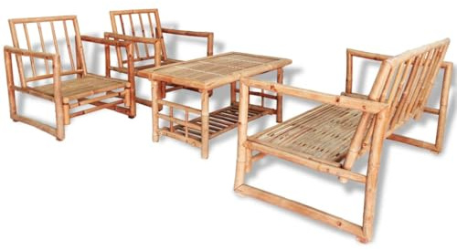 Frdhee Salottino Da Esterno Mobili Divano Da Giardino, Set Divani da Giardino 4 pz con Cuscini in Bambù