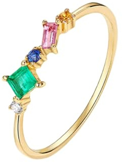 Tolldek Pärchen Ringe Gelbgold Au585 14 Karat, Grün Smaragd Dünn Partnerringe Quadratschliff, 14K Gold Ring mit Saphir, Moissanit, Tourmaline, Citrin Echt Gold, Gr.57 (18.1)