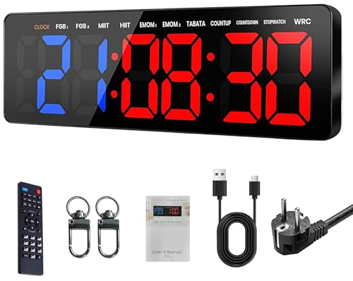 Agrdeed Temporizador de Gimnasio, 16.5'' Grande Reloj de Pared Digital con Countdown/UP Cronómetro, Temporizador de Intervalo LED,Reloj de Pared Digital Grande Temporizador con Mando a Distancia