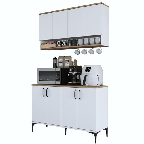 Modern Coffee Stand with Wall-Mount Option, Walnut & White, 120 x 140.4 x 40 cm | 100% Melamine Coated E1 Chipboard, 18 mm Thick | Stylish Storage Solution