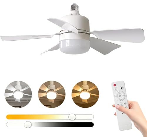 GAGAFEEL Ventilador de Techo con Luz E27 30W, 3 Velocidades, 3 Temperaturas Luz Regulables, Mando a Distancia, Temporizador, Silencioso, Ceiling Fan para Dormitorio, Salón y Cocina (Blanco, 46CM)