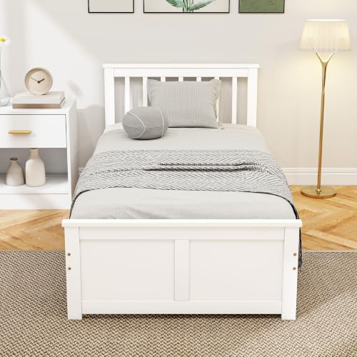 HOMCOM 3ft Single Solid Wooden Bed Frame 90 x 190 cm White | Pine Storage Bed with Drawers, Headboard, Wood Slat Support, No Box Spring Needed, Easy Assembly