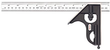 Starrett C33MEH-300 Vierkantkopf aus geschmiedetem, gehärtetem Stahl mit satiniertem Chrom-Klingenkombinationsquadrat, glatte schwarze Emaille, 300 mm Größe