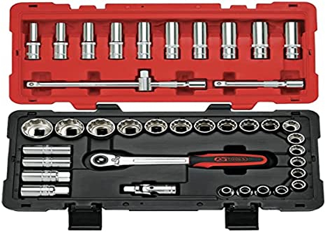 KS Tools - 922.0640 - Coffret de douilles et accessoires 1/2-8 à 34 mm - 12 pans - Gamme Ultimate® - Coffret bi-matière avec coins renforcés - Finition chromée satinée - 39 pièces