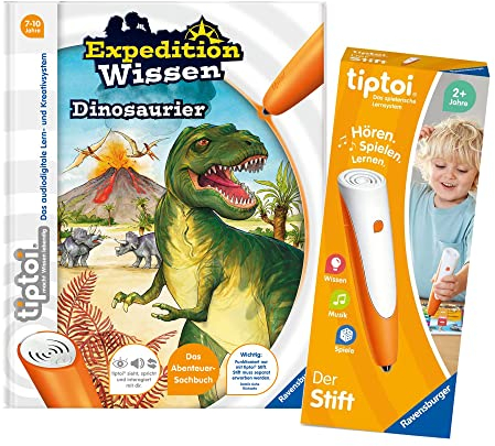 tiptoi Ravensburger Buch | Expedition Wissen: Dinosaurier (Kinderbuch) + 00110 Stift mit Dino-Poster, Lernspielzeug für Kinder