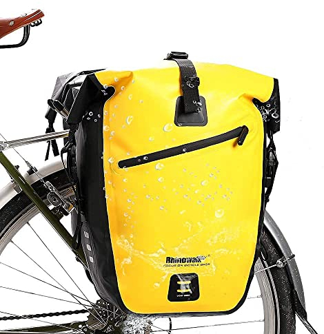 Rhinowalk Fahrradtasche, wasserdichte Fahrrad Gepäckträgertasche, für Fahrrad Gepäckträger, Satteltasche, Umhängetasche, Laptop, professionelles Fahrradzubehör, 27L Gelb
