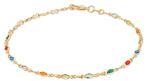 Barzel 18K Gold Plated Crystal Baguette Anklet, Multicolor, 10 Inches