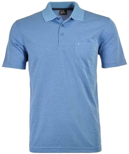Ragman Herren Softknit-Polo fein gestreift,Aqua,XXL
