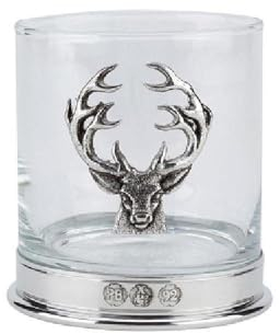 12oz Whisky Glass with a Pewter Stag's Head in a Presentation Box