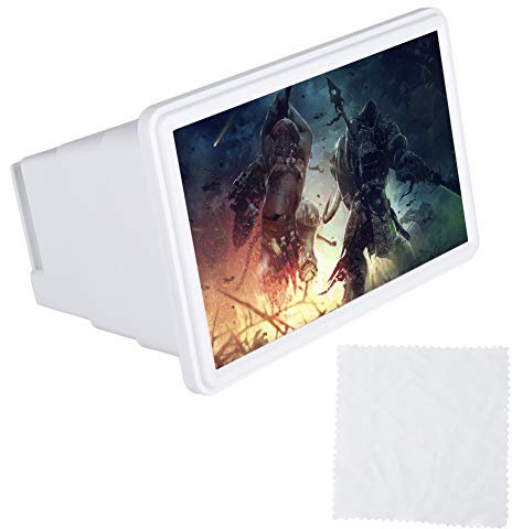 Tosuny Lupa de Pantalla, Lupa de teléfono móvil de 12 Pulgadas Soporte de Lupa de Pantalla de teléfono con Zoom 3X, Amplificador de películas de teléfono móvil 3D Inteligente para Interiores(Blanco)