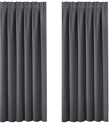 BellaHills Blackout Curtain Panels 2 Pieces Pencil Pleat Light Blocking Curtains for Boys' Bedroom Thermal Insulated Window Treatments for Energy Saving, 90 inch Width x 72 inch Drop, Charcoal Grey