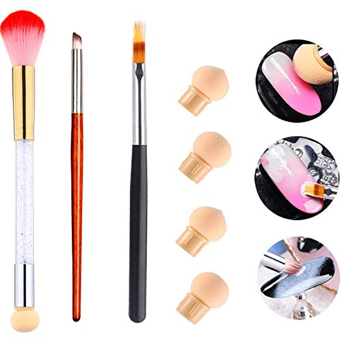 MWOOT 3Pcs Nail Art Brushes, Nail Gradient Sponge Brushes, with Nail Art Dust Brush, Gel Nail Ombre Brush for Nail-decor Painting, Set with 4pcs Sponge Replacement, Double-ended Nail Drawing Pen