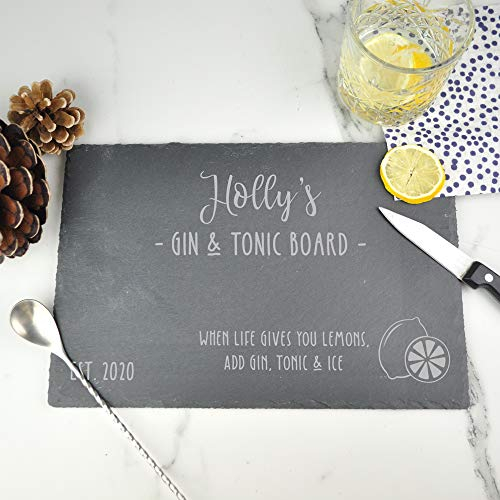 eBuyGB Personalised Slate Gin & Tonic Chopping Board Gift, Rectangle Serving Board, Laser Engraved Chopping Block