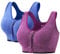AoToZan 2 Stücke Sport BH Damen Starker Halt mit Reißverschluss Vorne, Gepolstert Push Up BHS Ohne Bügel Sports Bra für Running Fitness Yoga (Blau Lila,XL)