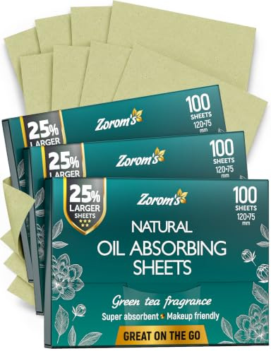 Natural Green Tea Oil Blotting Sheets for Face - 25% Larger - 3pk/300 Makeup Friendly Blotting Papers for Face - Easy Dispensing Oil Absorbing Sheets