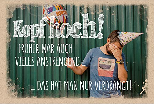 KE - Humorvolle Männer Geburtstagskarte, DIN B6 Format, Inklusive Umschlag, Innendruck - Motiv: Kopf hoch
