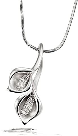 goldmaid Damen-Collier 925 Sterlingsilber Blüte, Blume, gesandelt, 44 Zirkonia weiß