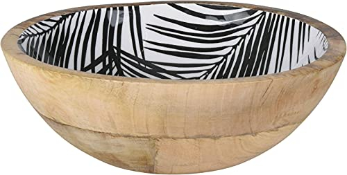 Rammento 20cm Mango Wood Decor Bowl - Black & White Floral Print, Ideal for Fruits or Potpourri, Handcrafted in India, Perfect as a Standalone Decor Piece or for Displaying Items