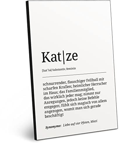 ARTFAVES® Worterklärung Katze | Definition Bild schwarz-Weiss als Geschenk | Holzschild mit Spruch zum Thema Haustier/Katze