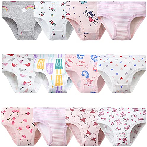 Adorel Mädchen Unterhosen Slips Reine Baumwolle 12er-Pack Herzchen & Ballett & Blumen & Burg 98-104 (Herstellergröße 110)